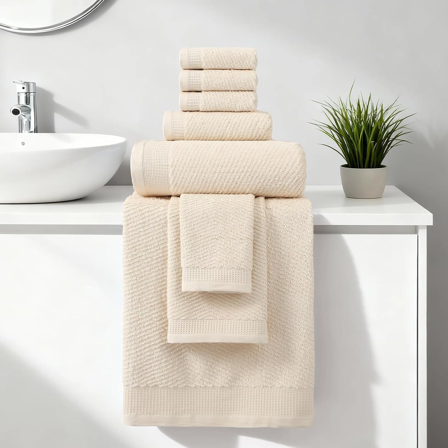 Luxury Bath Towel Set of 8, 100% Cotton Bathroom Towels Set with 2 Bath Towels, 2 Hand Towels, 4 Washcloths, Ultra Soft Highly Absorbent Towels for Bathroom, Gym, Hotel, Spa, Brown