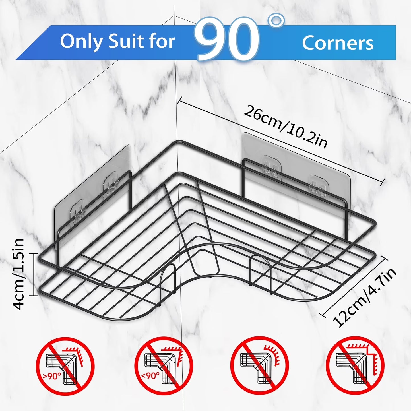 Corner Shower Caddy - 2 Pack, Adhesive Shower Organizers, Rustproof Stainless Steel Shower Shelves with 4 Hooks, No Drilling Bathroom Organizers and Storage Racks, Space-Saving