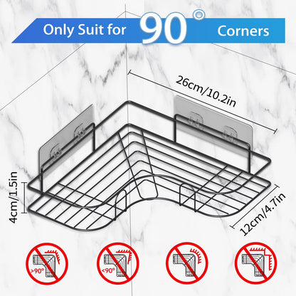 Corner Shower Caddy - 2 Pack, Adhesive Shower Organizers, Rustproof Stainless Steel Shower Shelves with 4 Hooks, No Drilling Bathroom Organizers and Storage Racks, Space-Saving