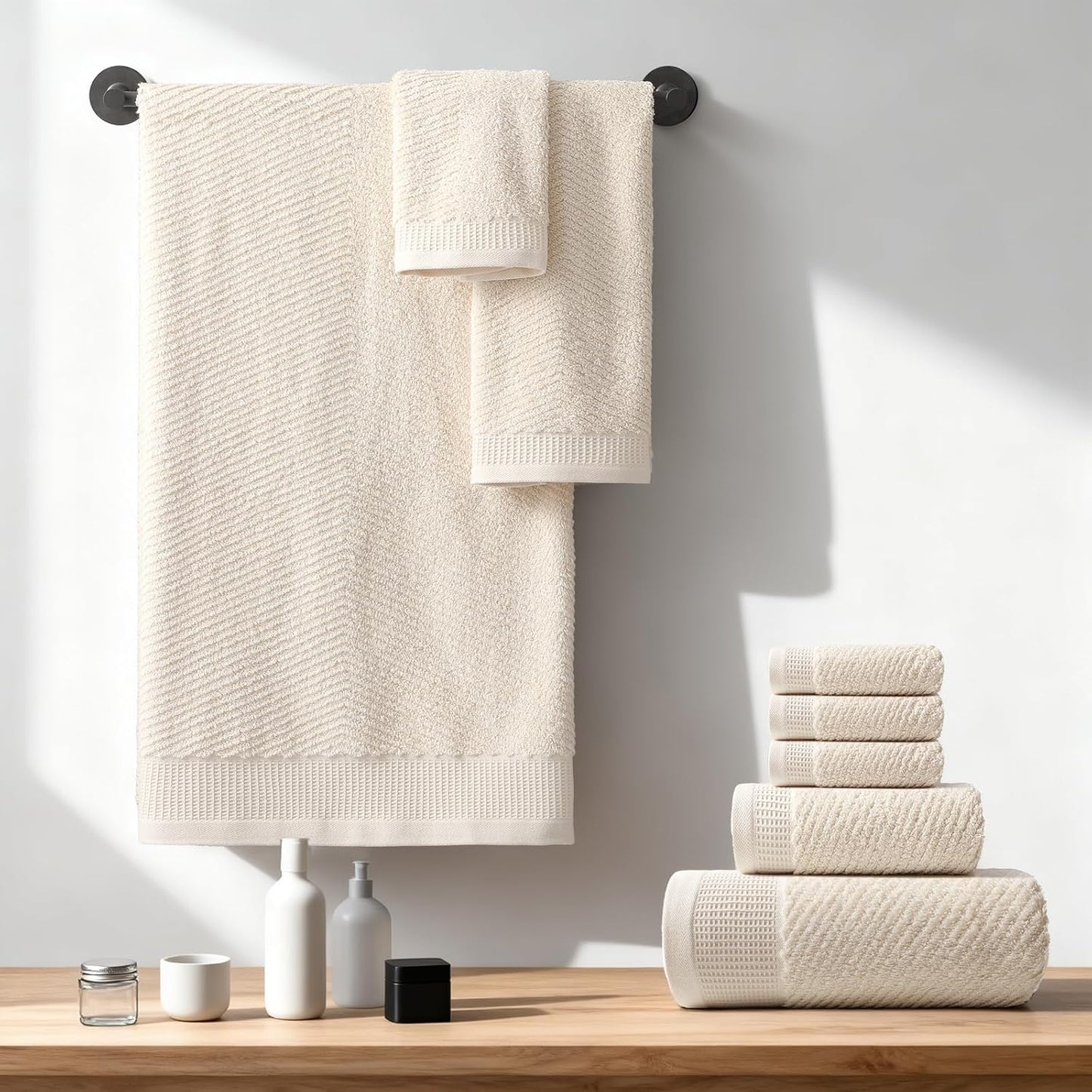 Luxury Bath Towel Set of 8, 100% Cotton Bathroom Towels Set with 2 Bath Towels, 2 Hand Towels, 4 Washcloths, Ultra Soft Highly Absorbent Towels for Bathroom, Gym, Hotel, Spa, Brown