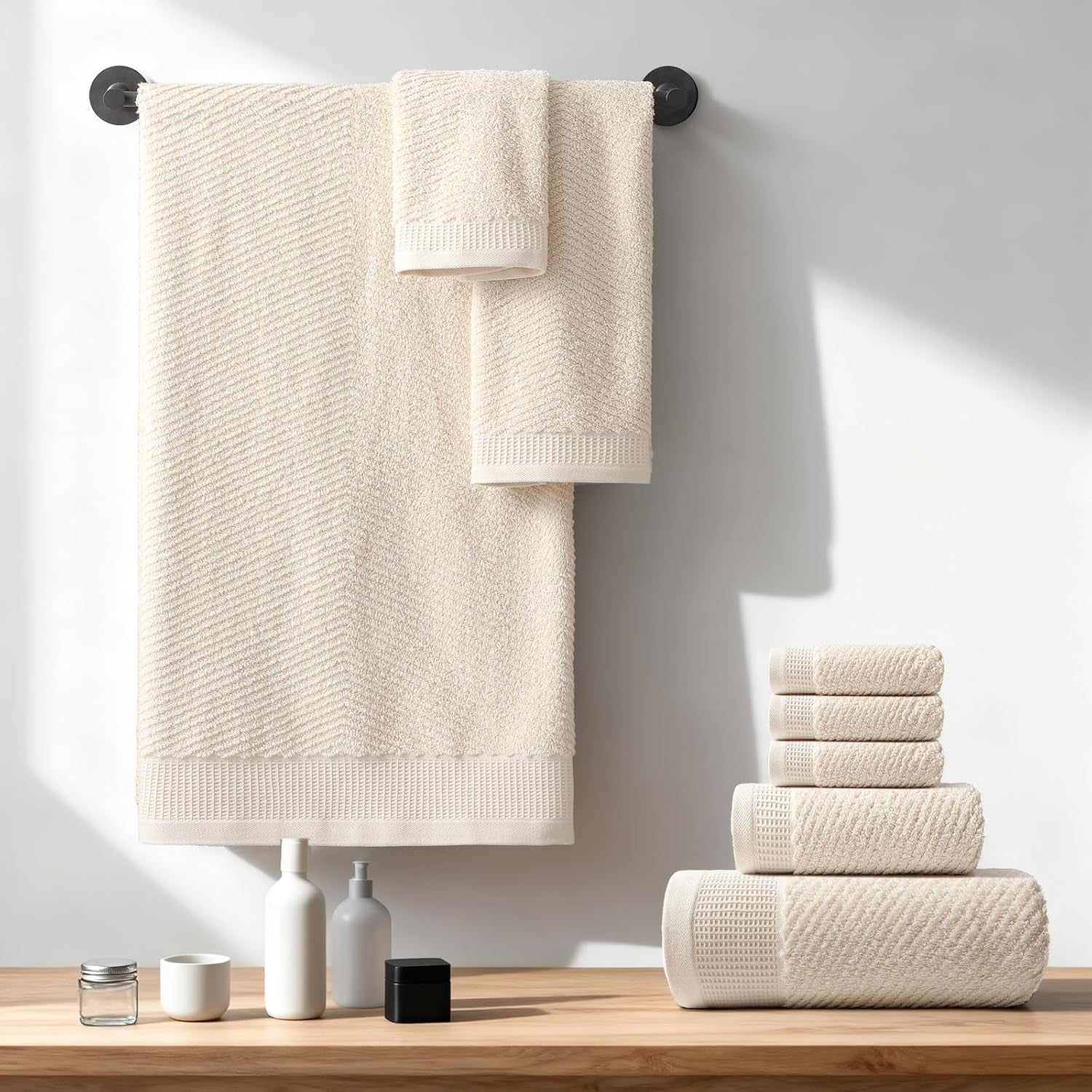Luxury Bath Towel Set of 8, 100% Cotton Bathroom Towels Set with 2 Bath Towels, 2 Hand Towels, 4 Washcloths, Ultra Soft Highly Absorbent Towels for Bathroom, Gym, Hotel, Spa, Brown