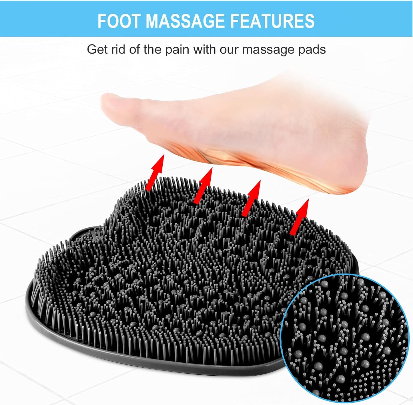 Larger Shower Foot Scrubber Mat with Non-Slip Suction Cups- Cleans, Smooths, Exfoliates & Massages Your Feet without Bending, Improve Foot Circulation & Soothes Tired Feet- Black