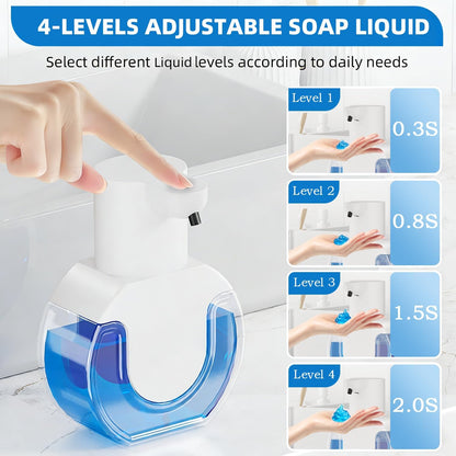 Automatic Soap Dispenser Touchless,Liquid Soap Dispenser USB Rechargeable,15Oz/420Ml Hand Soap Dispenser,4-Level Adjustable,Wall Mounted/Countertop Soap Dispenser for Bathroom Kitchen Dish Soap