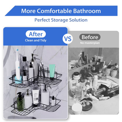 Corner Shower Caddy - 2 Pack, Adhesive Shower Organizers, Rustproof Stainless Steel Shower Shelves with 4 Hooks, No Drilling Bathroom Organizers and Storage Racks, Space-Saving