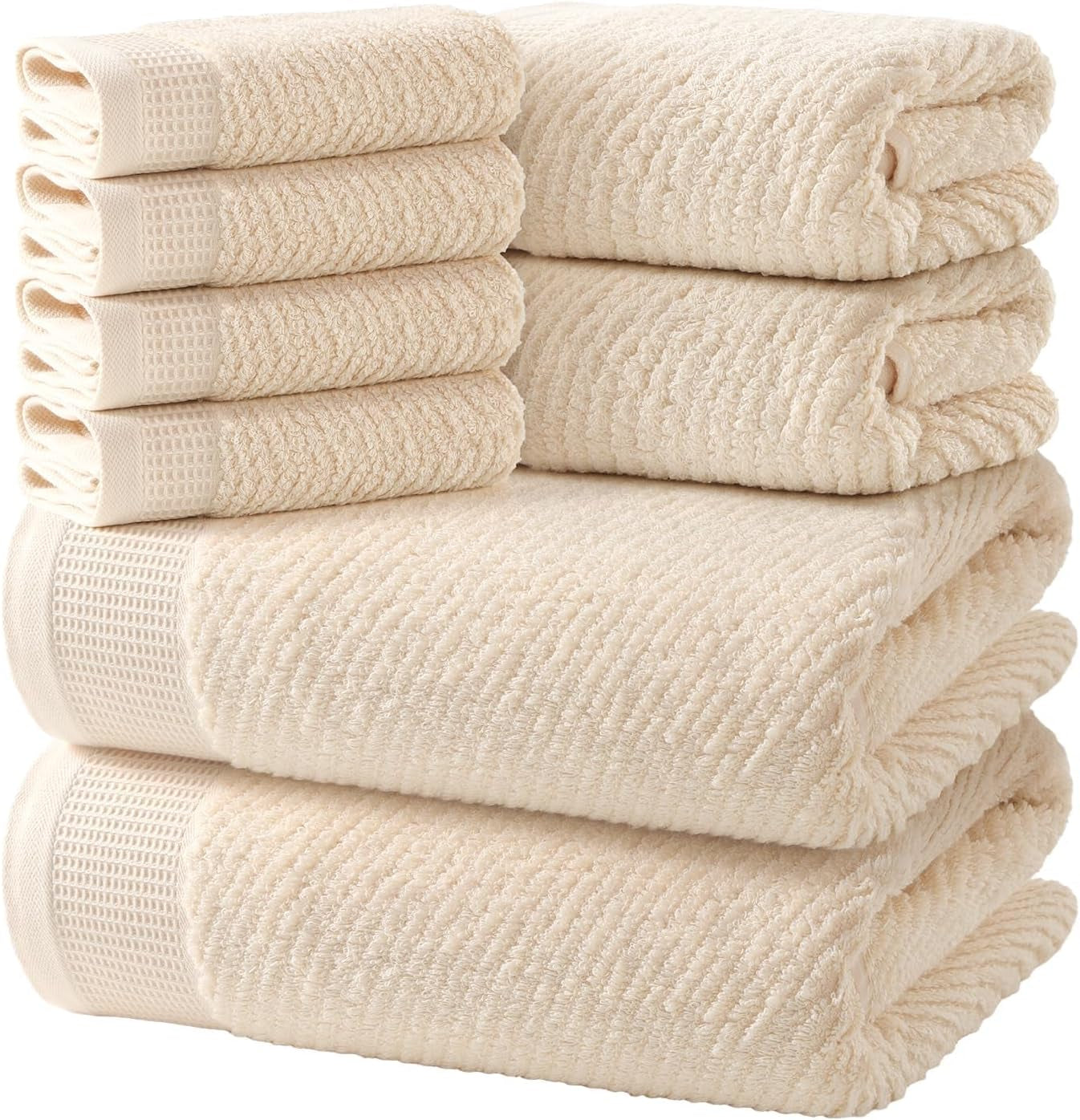 Luxury Bath Towel Set of 8, 100% Cotton Bathroom Towels Set with 2 Bath Towels, 2 Hand Towels, 4 Washcloths, Ultra Soft Highly Absorbent Towels for Bathroom, Gym, Hotel, Spa, Brown