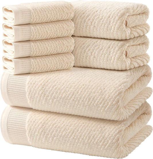 Luxury Bath Towel Set of 8, 100% Cotton Bathroom Towels Set with 2 Bath Towels, 2 Hand Towels, 4 Washcloths, Ultra Soft Highly Absorbent Towels for Bathroom, Gym, Hotel, Spa, Brown