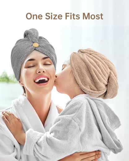 3 Pack Hair Drying Towels, Hair Towel with Button, Super Absorbent Microfiber Hair Towel for Curly Hair, Fast Drying Hair Wraps for Women Girls, Microfiber Towel for Hair