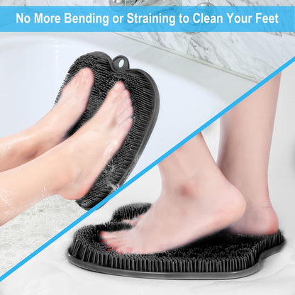 Larger Shower Foot Scrubber Mat with Non-Slip Suction Cups- Cleans, Smooths, Exfoliates & Massages Your Feet without Bending, Improve Foot Circulation & Soothes Tired Feet- Black