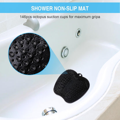 Larger Shower Foot Scrubber Mat with Non-Slip Suction Cups- Cleans, Smooths, Exfoliates & Massages Your Feet without Bending, Improve Foot Circulation & Soothes Tired Feet- Black
