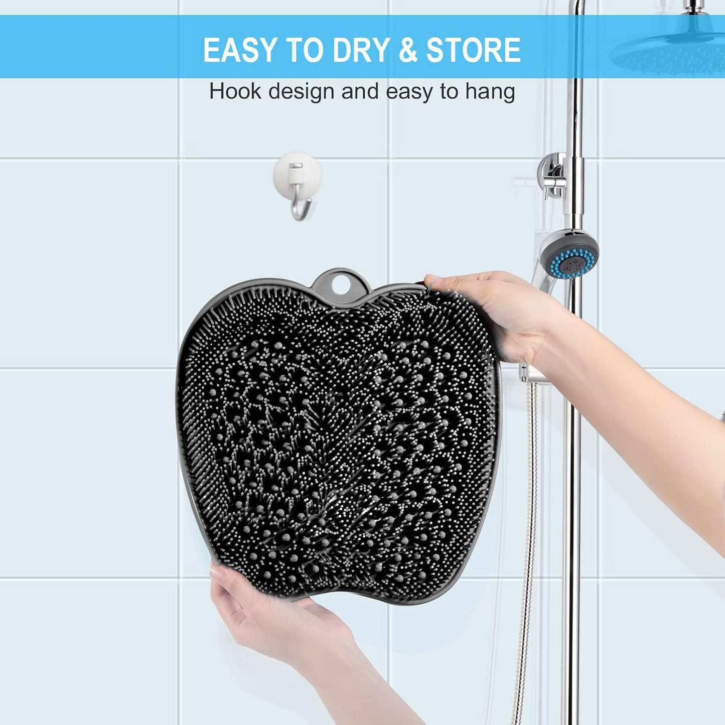 Larger Shower Foot Scrubber Mat with Non-Slip Suction Cups- Cleans, Smooths, Exfoliates & Massages Your Feet without Bending, Improve Foot Circulation & Soothes Tired Feet- Black