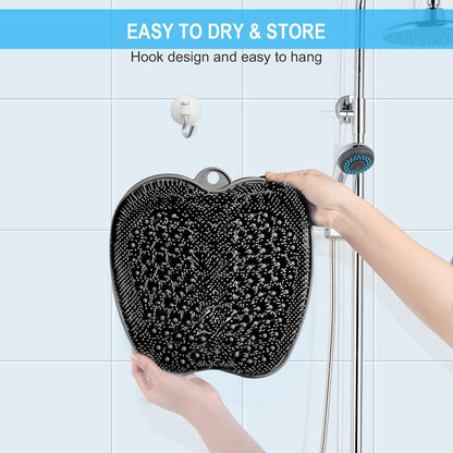Larger Shower Foot Scrubber Mat with Non-Slip Suction Cups- Cleans, Smooths, Exfoliates & Massages Your Feet without Bending, Improve Foot Circulation & Soothes Tired Feet- Black
