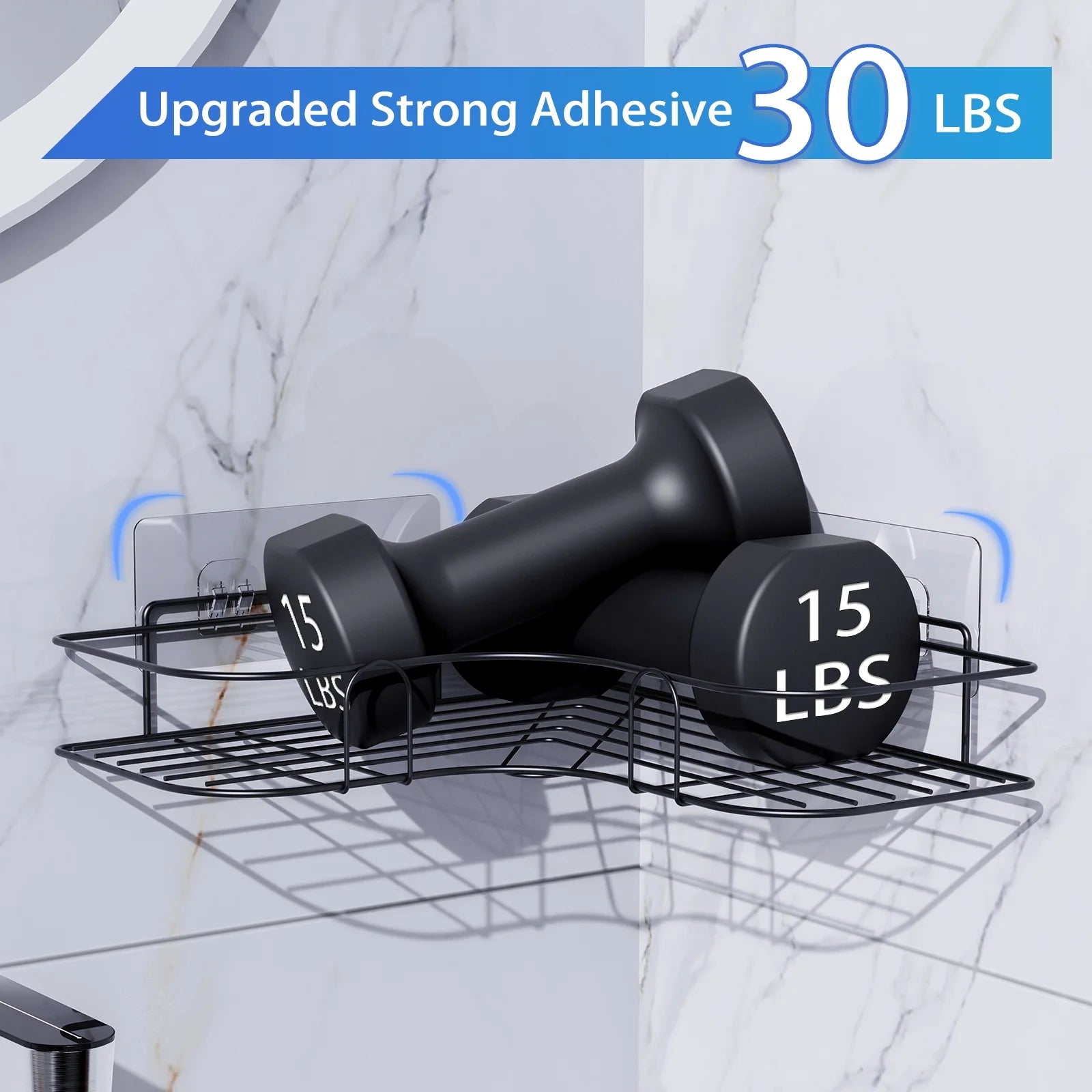 Corner Shower Caddy - 2 Pack, Adhesive Shower Organizers, Rustproof Stainless Steel Shower Shelves with 4 Hooks, No Drilling Bathroom Organizers and Storage Racks, Space-Saving
